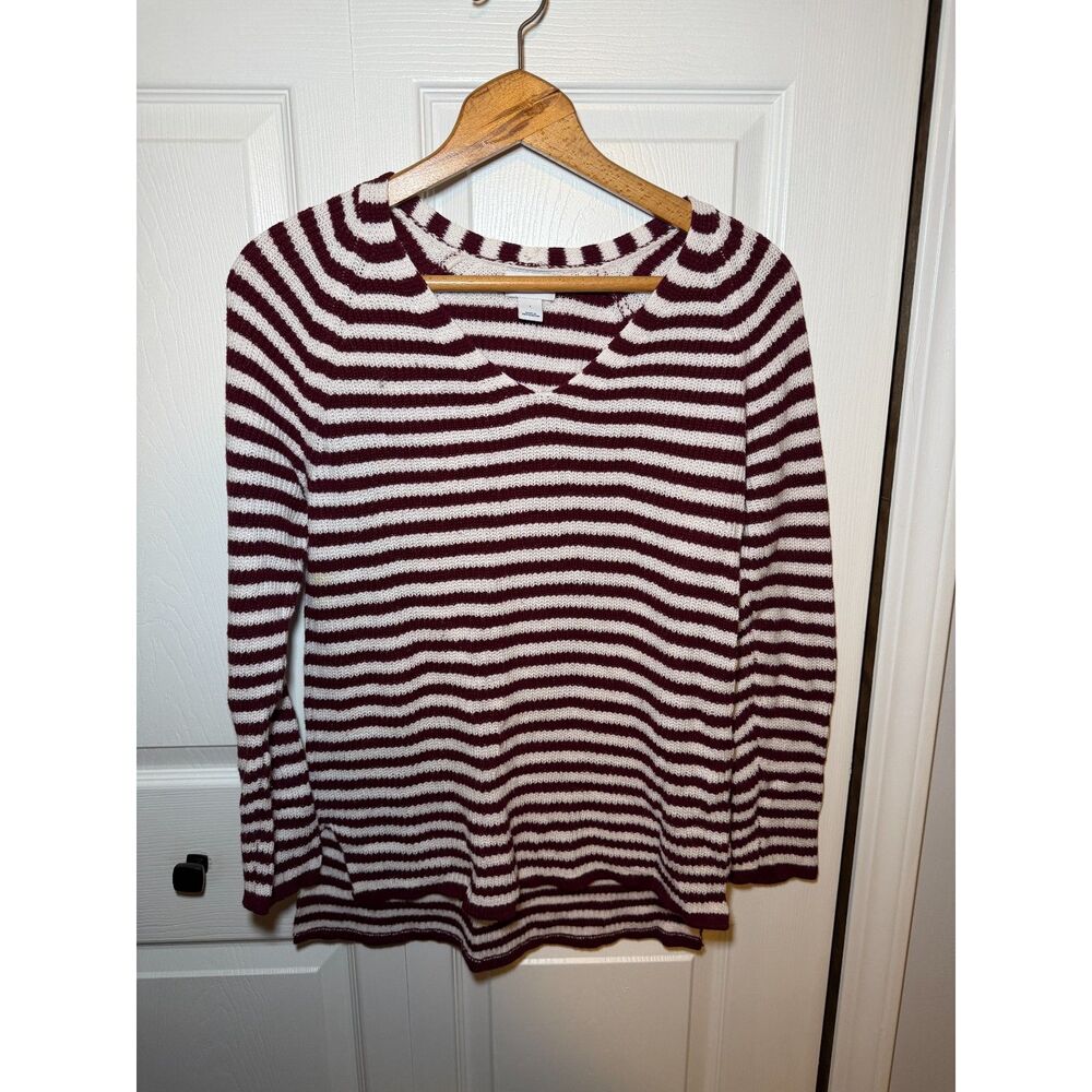 Old Navy Burgundy Ivory Striped Knit Sweater Women's Large